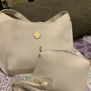 White handbag set, tote and crossbody, also can be used as make up bag